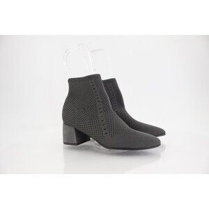 EILEEN FISHER Honey Stretch Knit Sock Ankle Booties Size 5 Grey Block Heel